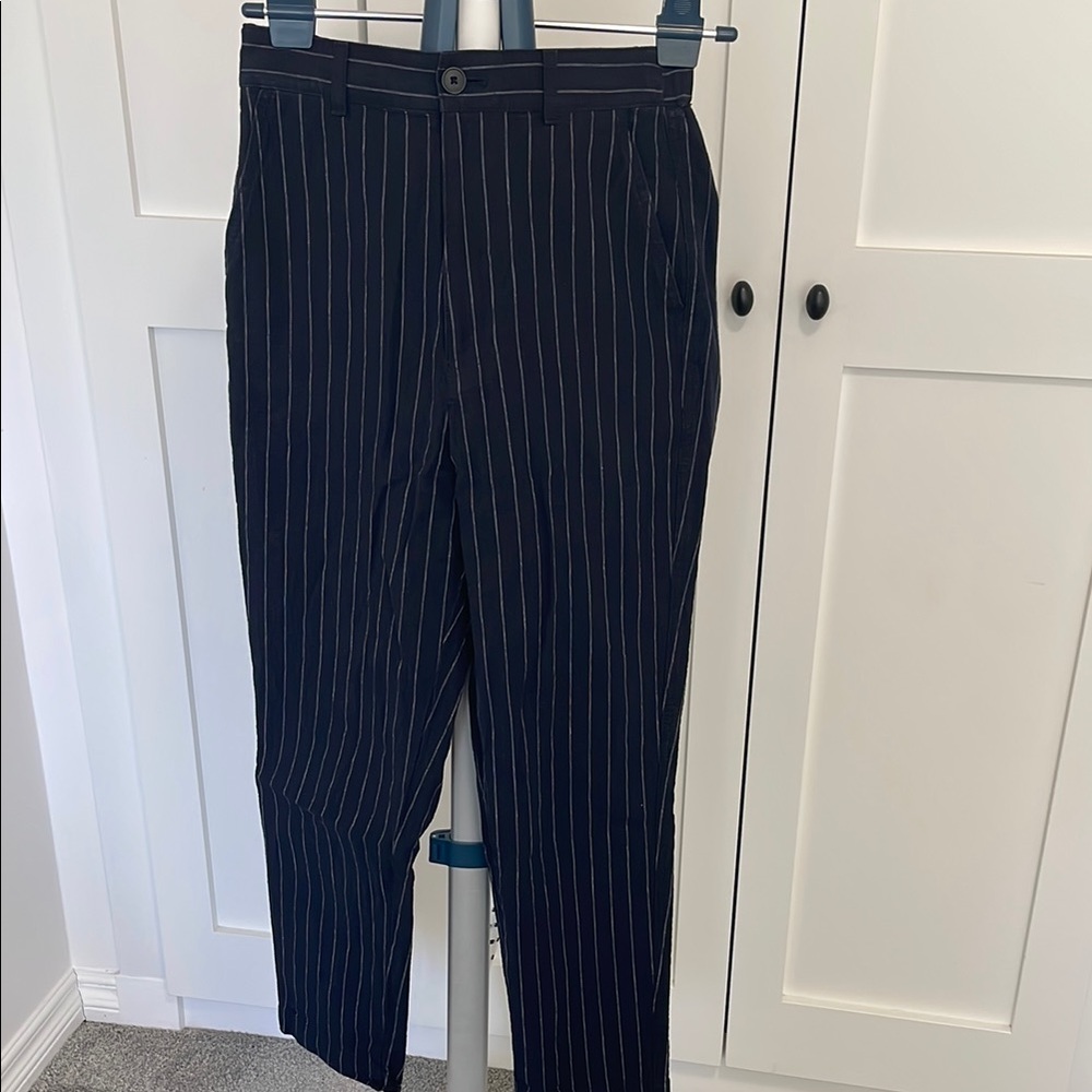 Uniqlo Navy Pinstripe Trousers Linen blend
